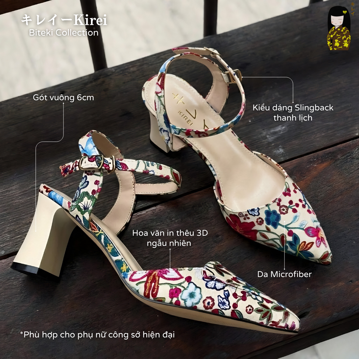  [Mới Về] Giày slingback nữ công sở Kirei Biteki HH27 màu kem 