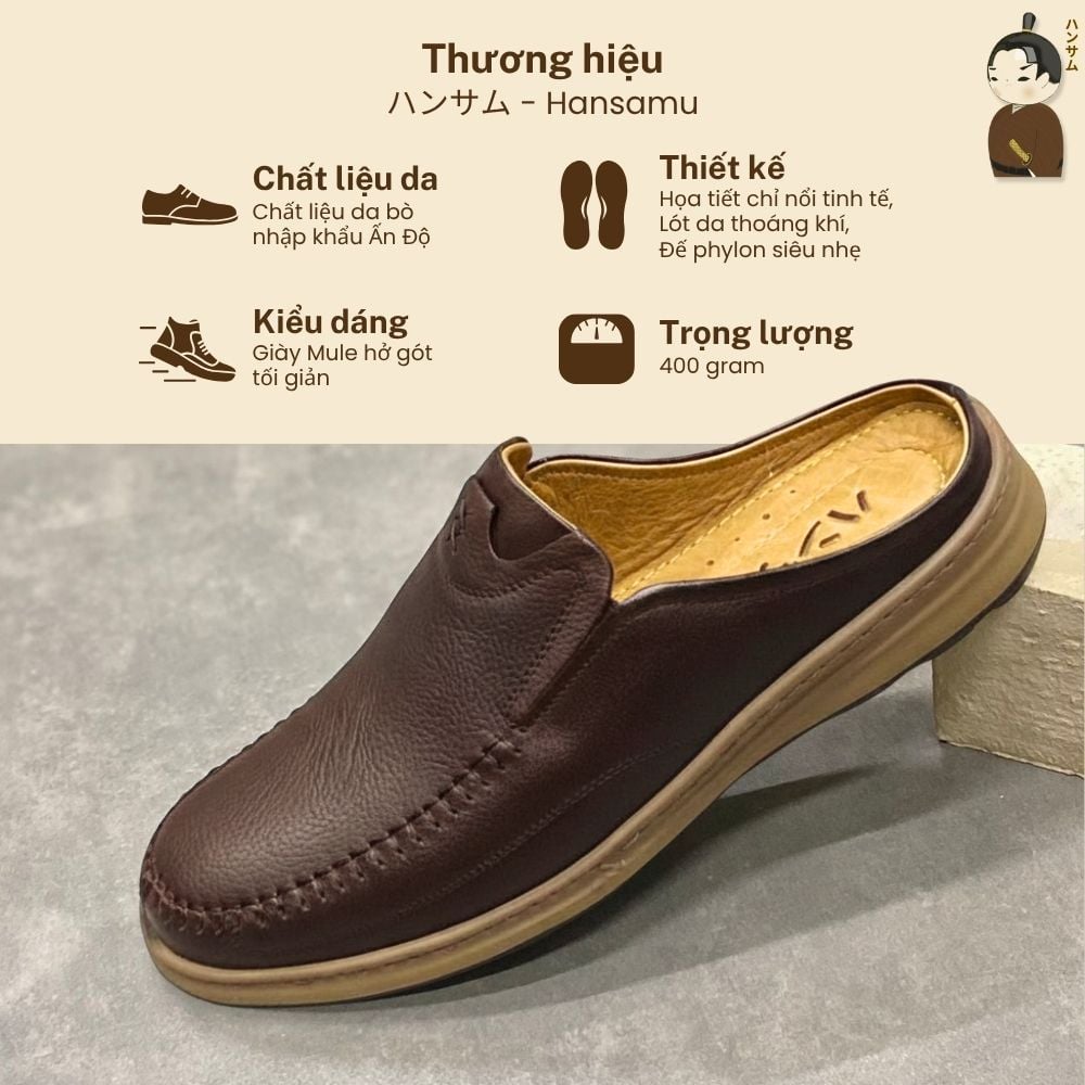  Dép Sục Nam Da Bò Hansamu Rõnin DGD11 màu Nâu - V1 