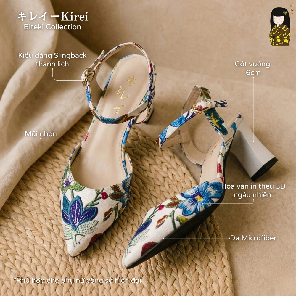 Giày slingback nữ Kirei Biteki CP05 màu Trắng - Cao gót công sở 