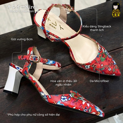 [Mới Về] Giày slingback nữ công sở Kirei Biteki HH27 màu đỏ