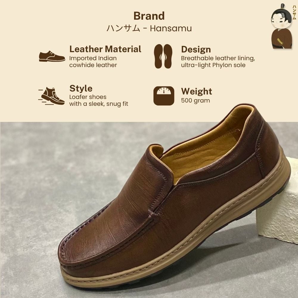  Giày Loafer Nam Công Sở Hansamu Zen DGD03 Nâu - Da Bò, Đế Phylon Siêu Nhẹ 