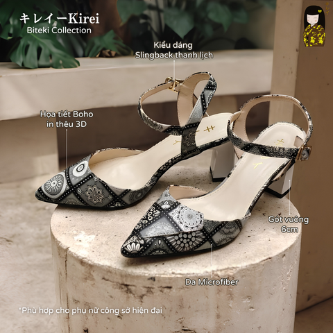 [Mới Về] Giày slingback nữ công sở Kirei Biteki Boho HH25 màu Mono