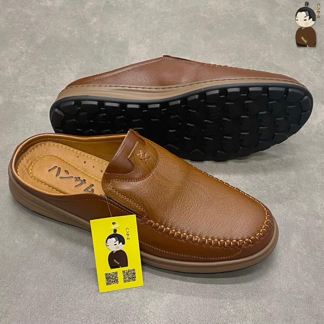  Dép Sục Nam Da Bò Hansamu Rõnin DGD11 màu Caramel - V1 