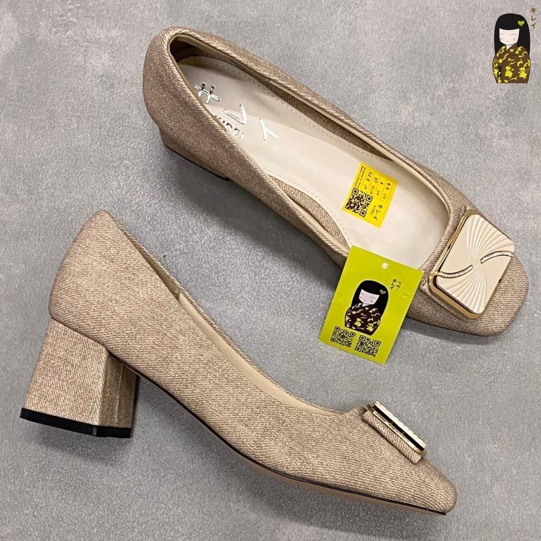  Giày Cao Gót Nữ Công Sở Kirei Kyōyō CP01 Khaki - Gót Vuông Êm Chân 