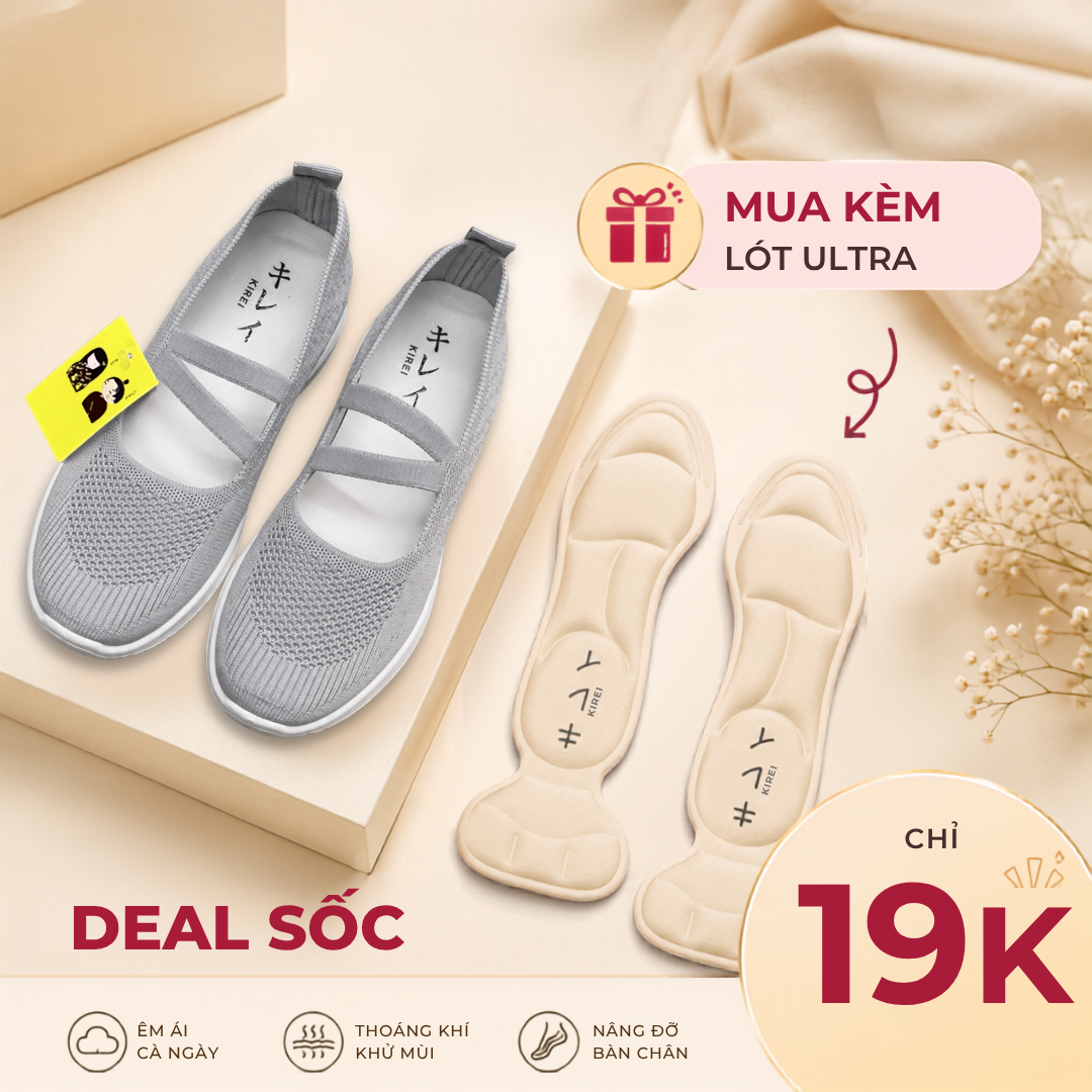  Giày búp bê nữ Kirei Nintai BG01 màu Xám - Slip On nữ đi bộ 