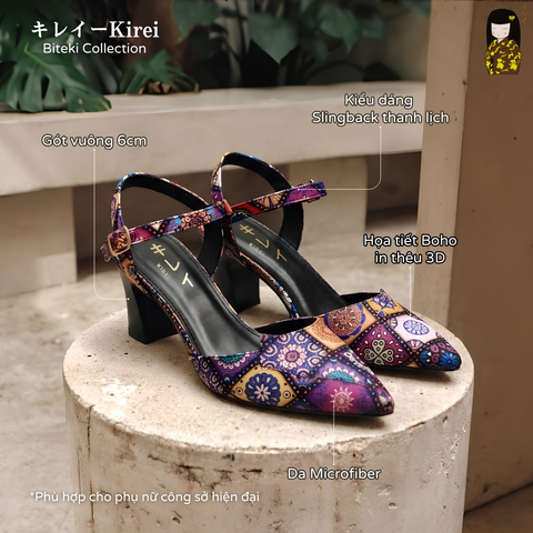[Mới Về] Giày slingback nữ công sở Kirei Biteki Boho HH25 màu Xanh Midnight