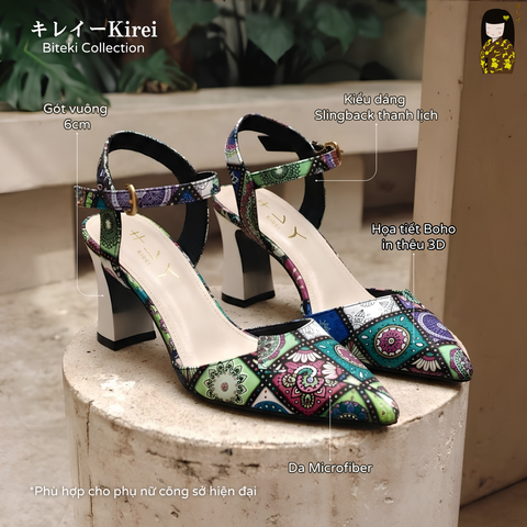 [Mới Về] Giày slingback nữ công sở Kirei Biteki Boho HH25 màu Xanh Rêu Forest