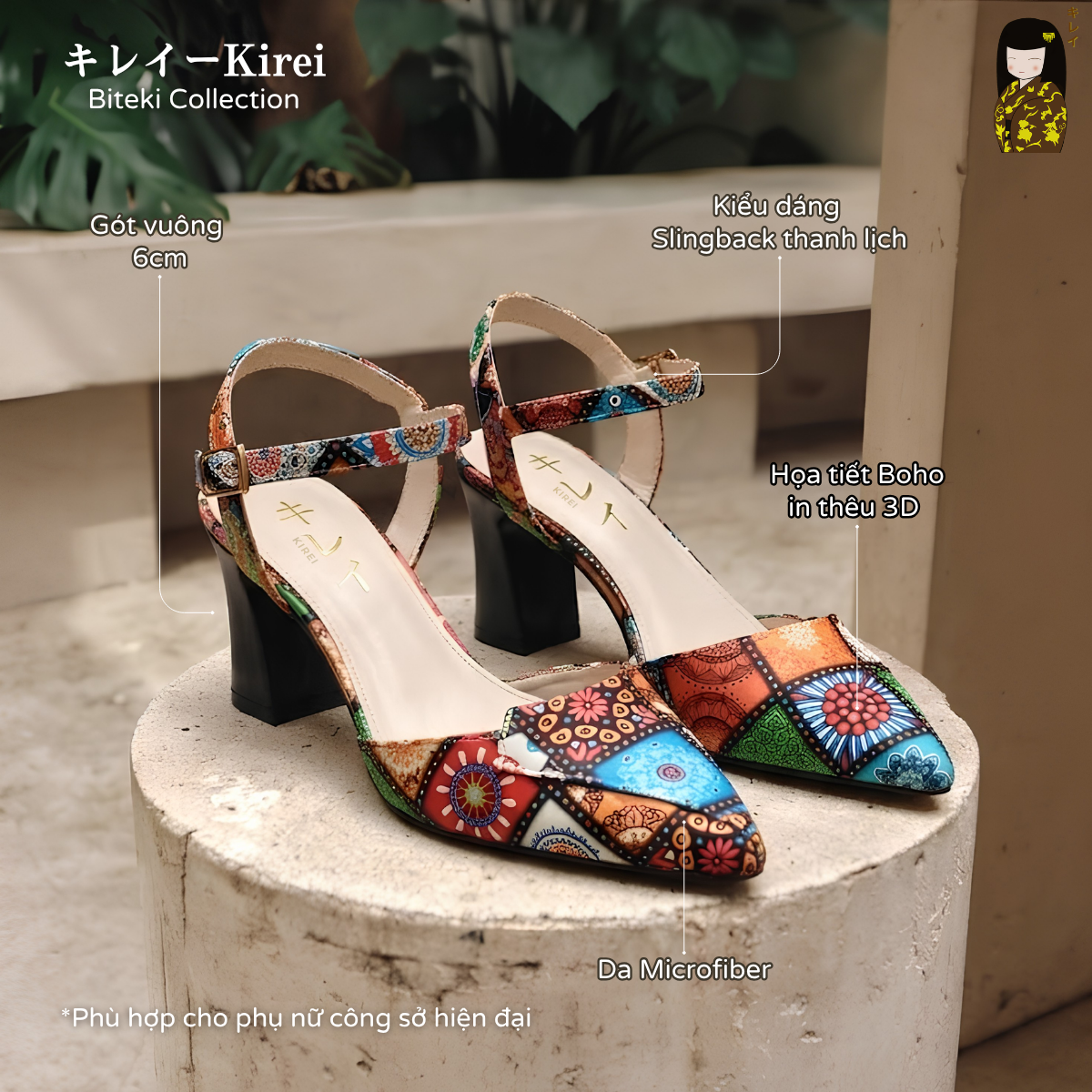  [Mới Về] Giày slingback nữ công sở Kirei Biteki Boho HH25 màu Nâu Amber 