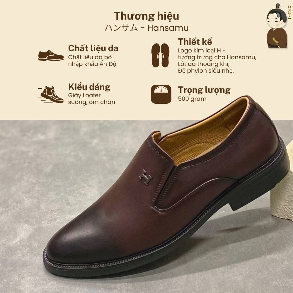  Giày lười Nam Hansamu Zen DGD10 màu Nâu - Loafer công sở 