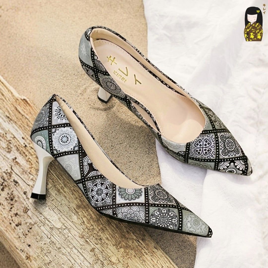  [Mới Về]Giày cao gót nữ công sở Kirei Biteki Boho HH19 màu Mono 