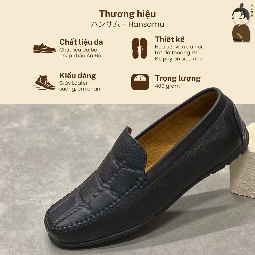  Giày lười Nam Hansamu Kai DGD09 màu Đen - Moccasin da bò siêu bền 