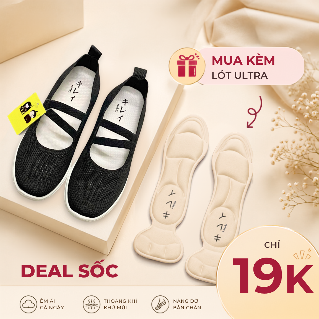  Giày búp bê nữ Kirei Nintai BG01 màu Đen - Slip On nữ đi bộ 