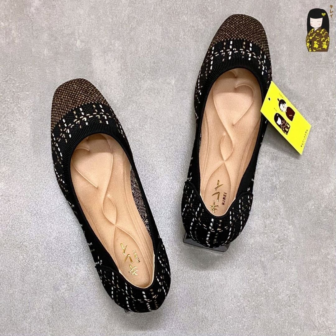  Giày Cao Gót Nữ Công Sở Kirei Kyōyō BG13 Black – Vải Dệt Kim Thoáng Khí, Gót Vuông Êm Chân 