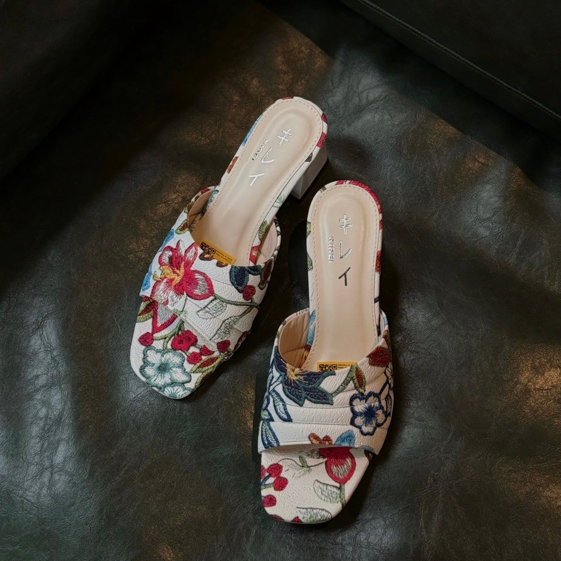  Dép cao gót nữ công sở Kirei Biteki CP07 màu Trắng - Block heel êm chân 