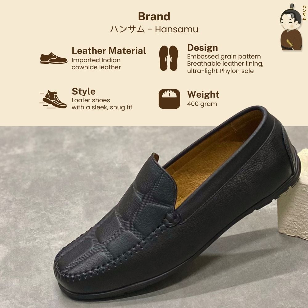  Giày lười Nam Hansamu Kai DGD09 màu Đen - Moccasin da bò siêu bền 