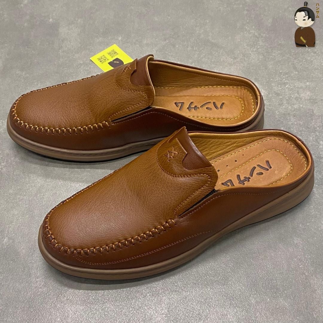  Dép Sục Nam Da Bò Hansamu Rõnin DGD11 màu Caramel - V1 