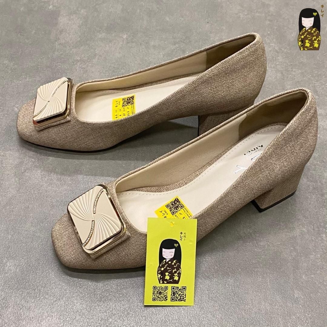  Giày Cao Gót Nữ Công Sở Kirei Kyōyō CP01 Khaki - Gót Vuông Êm Chân 