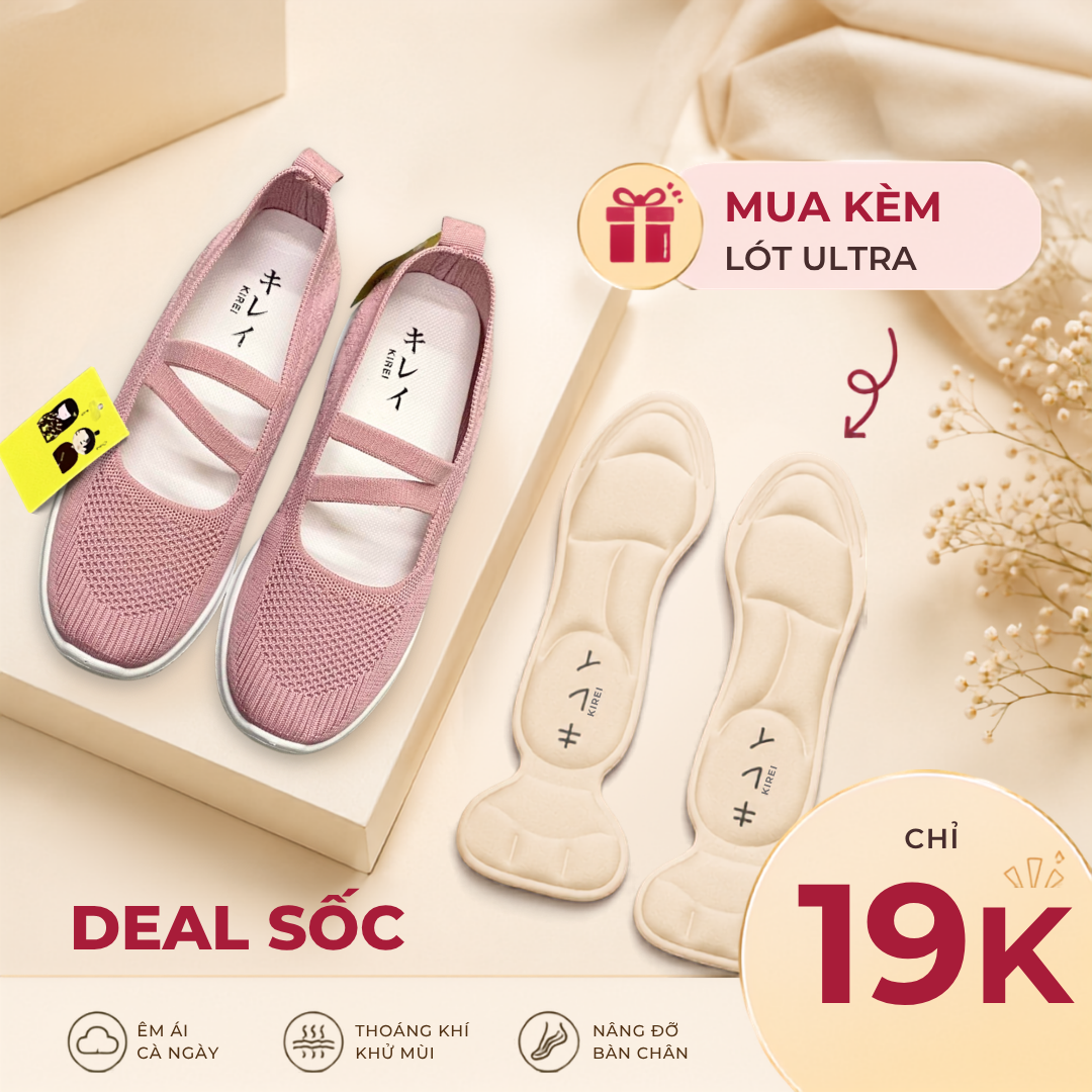  Giày búp bê nữ Kirei Nintai BG01 màu Hồng - Slip On nữ đi bộ 