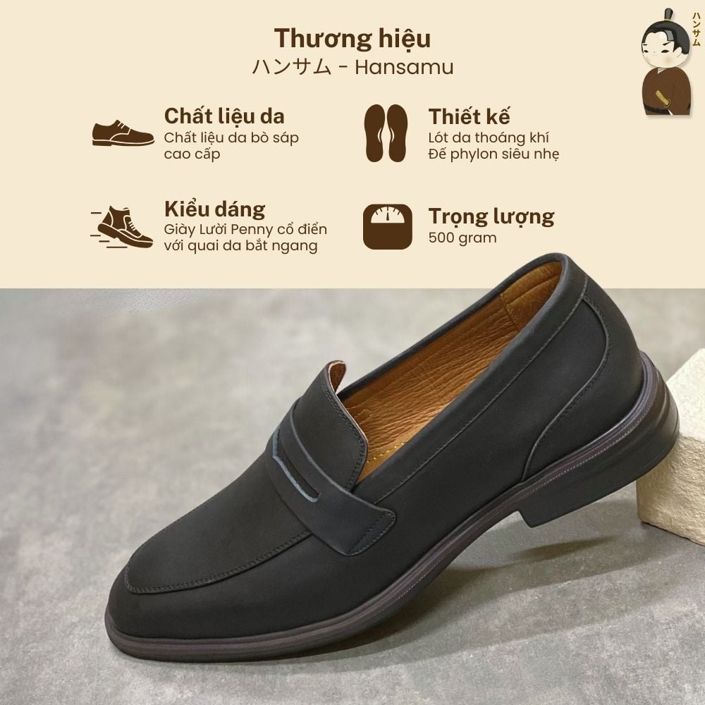  Giày Lười Nam Hansamu Zen - Office Loafers DGD27 Black | Da Bò, Đế Nhẹ 
