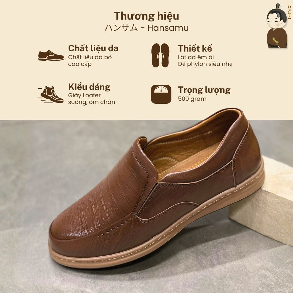  Giày lười Nam Hansamu Zen HA02 màu Nâu - Loafer công sở 
