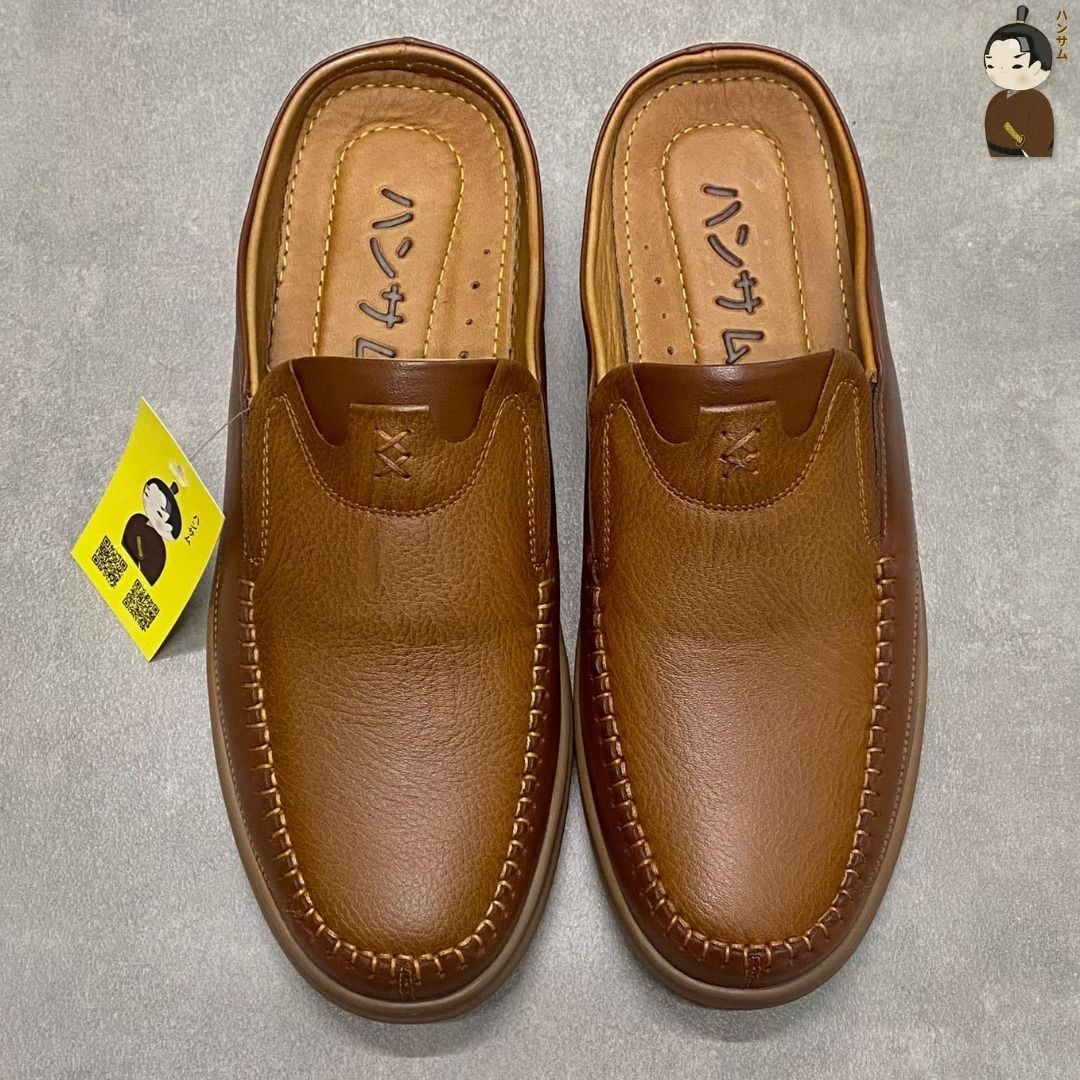  Dép Sục Nam Da Bò Hansamu Rõnin DGD11 màu Caramel - V1 