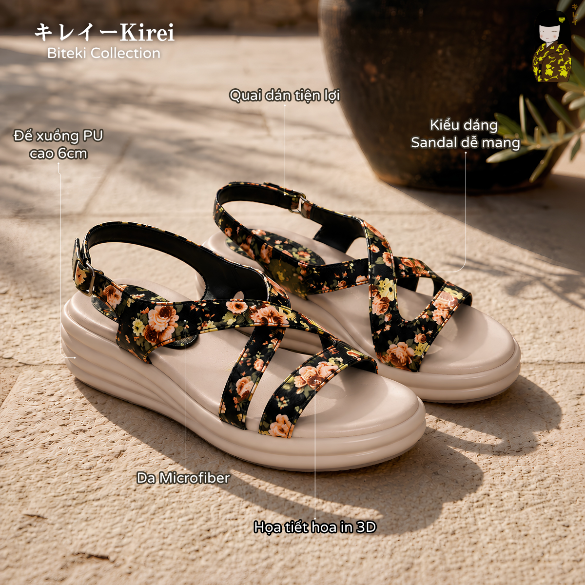  Kirei Biteki - Office Wedge Sandal HH05 Black 