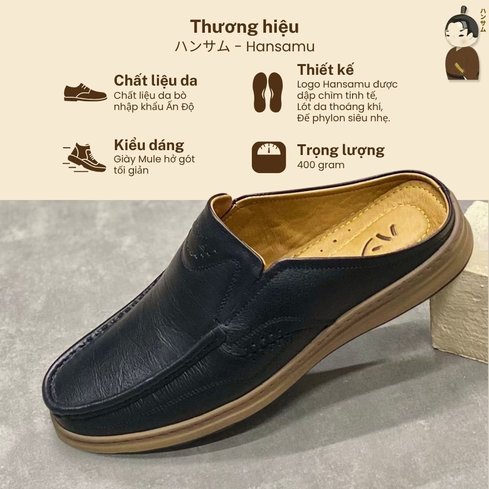  Dép Sục Nam Da Bò Hansamu Rõnin DGD13 màu Đen - V2 