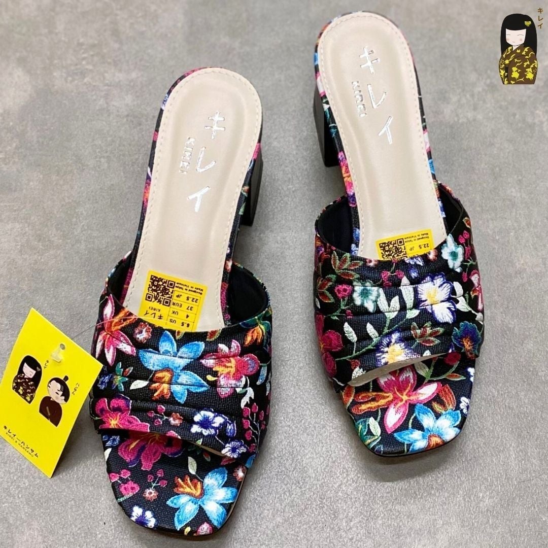  Dép cao gót nữ công sở Kirei Biteki CP07 màu Đen - Block heel êm chân 