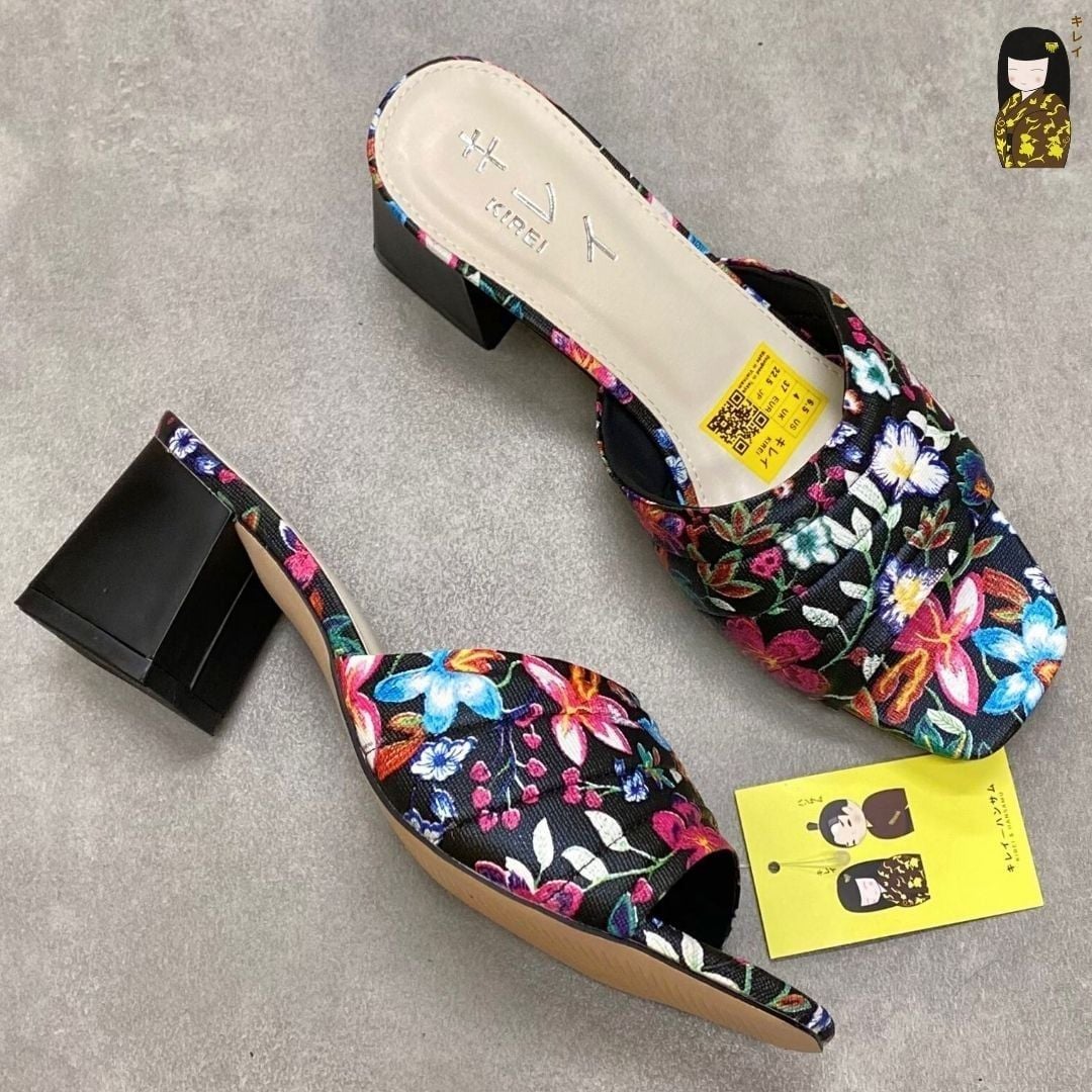  Dép cao gót nữ công sở Kirei Biteki CP07 màu Đen - Block heel êm chân 