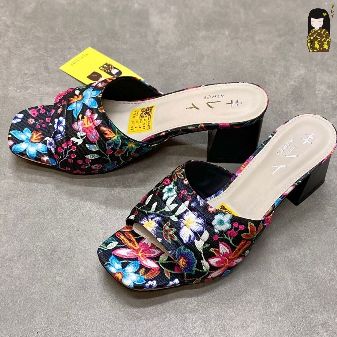 Dép cao gót nữ công sở Kirei Biteki CP07 màu Đen - Block heel êm chân 