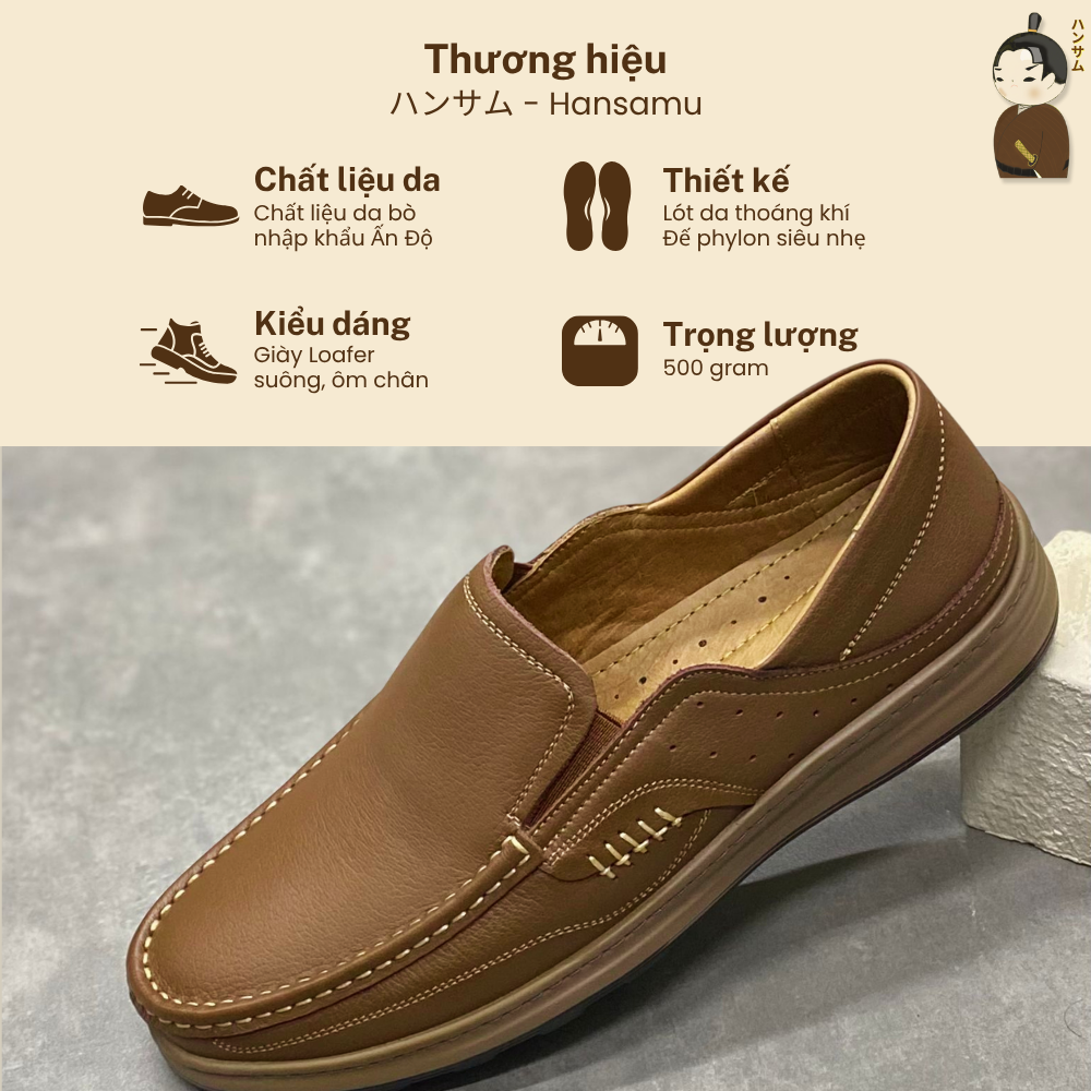  Giày lười Nam Hansamu Zen DGD05 màu Nâu - Loafer công sở 