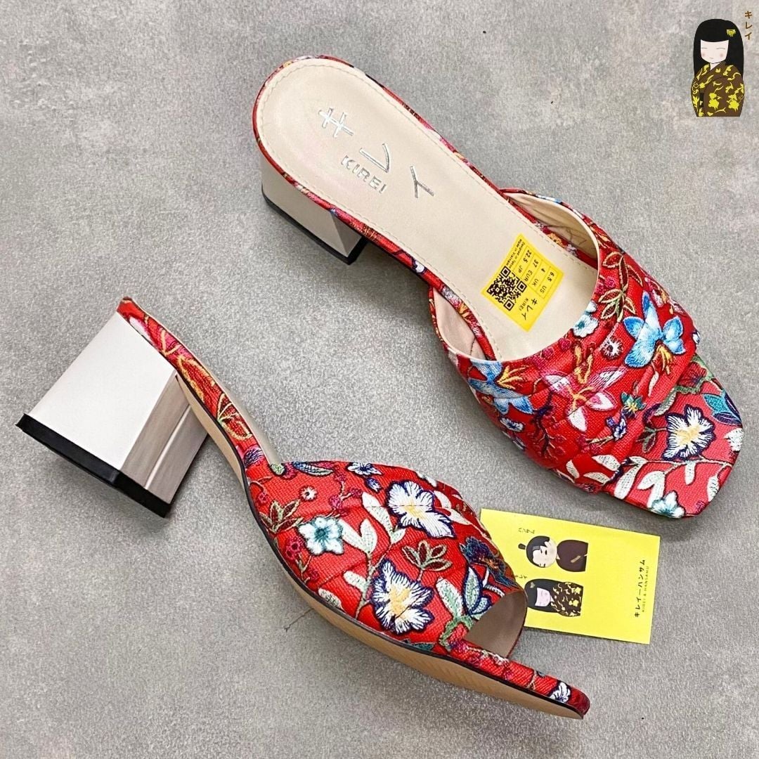  Dép cao gót nữ công sở Kirei Biteki CP07 màu Đỏ - Block heel êm chân 