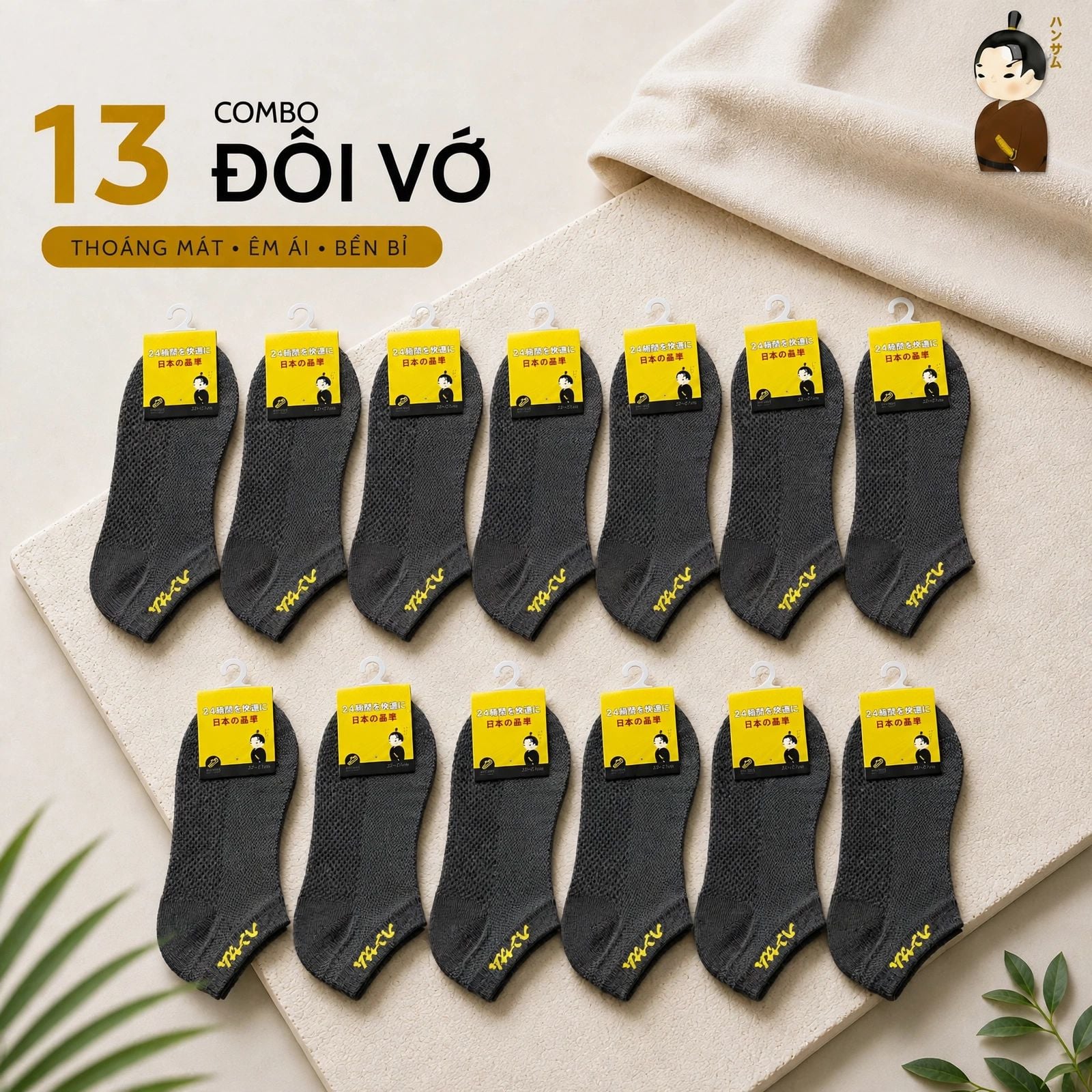  [Combo 13 đôi] Vớ Hansamu Shinobi active sock VNS01 D.Grey 