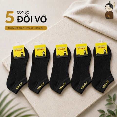 [Combo 5 đôi] Vớ Hansamu Shinobi active sock VNS01 Black