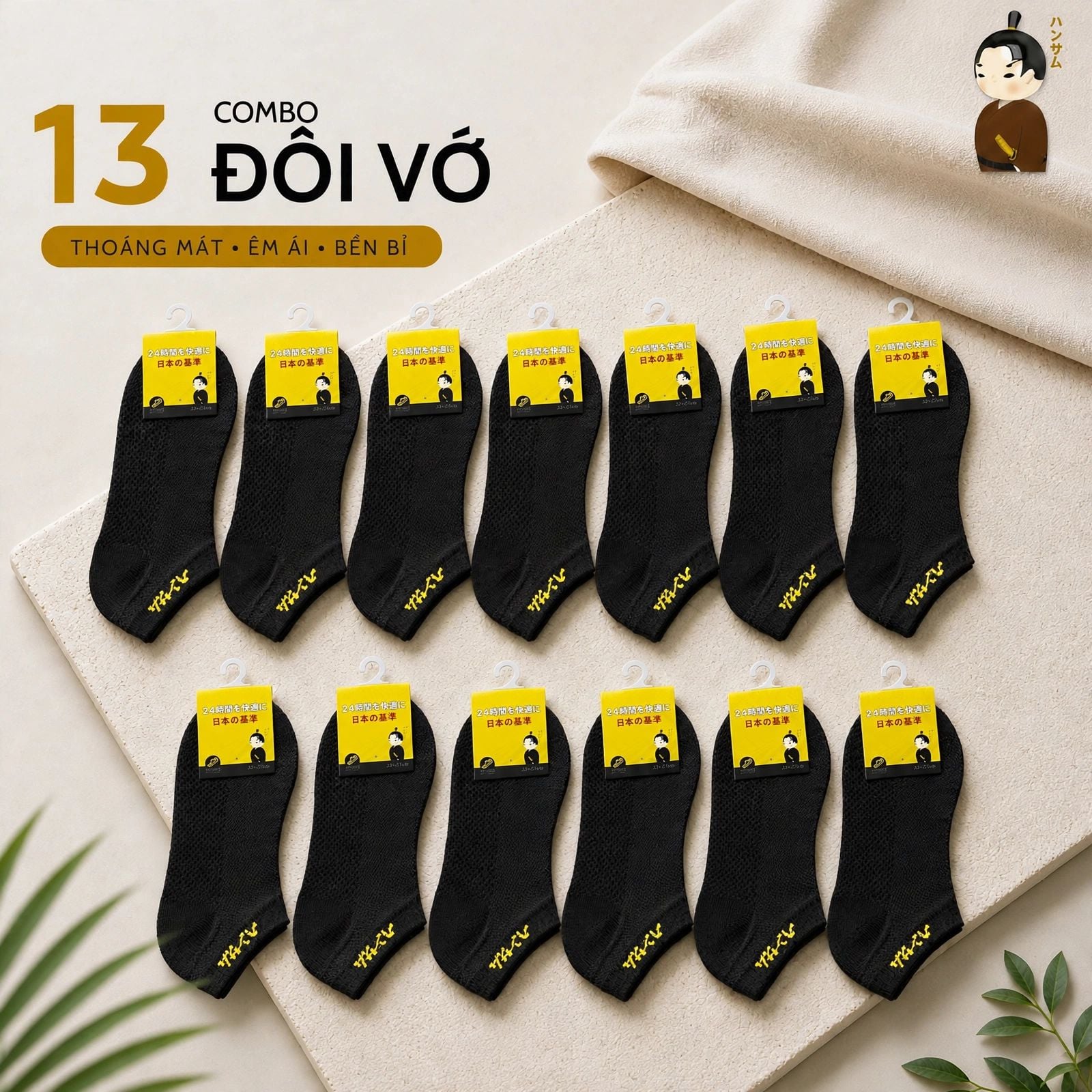  [Combo 13 đôi] Vớ Hansamu Shinobi active sock VNS01 Black 