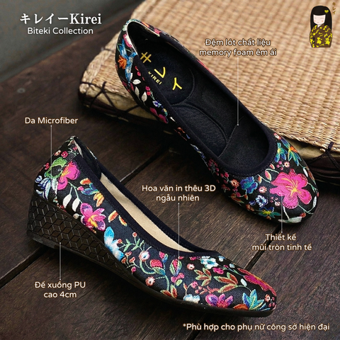 Giày đế xuồng nữ Kirei Biteki HI02 màu Đen - Công sở êm chân