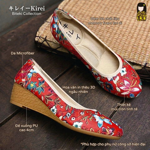 Giày đế xuồng nữ Kirei Biteki HI02 màu Đỏ - Công sở êm chân