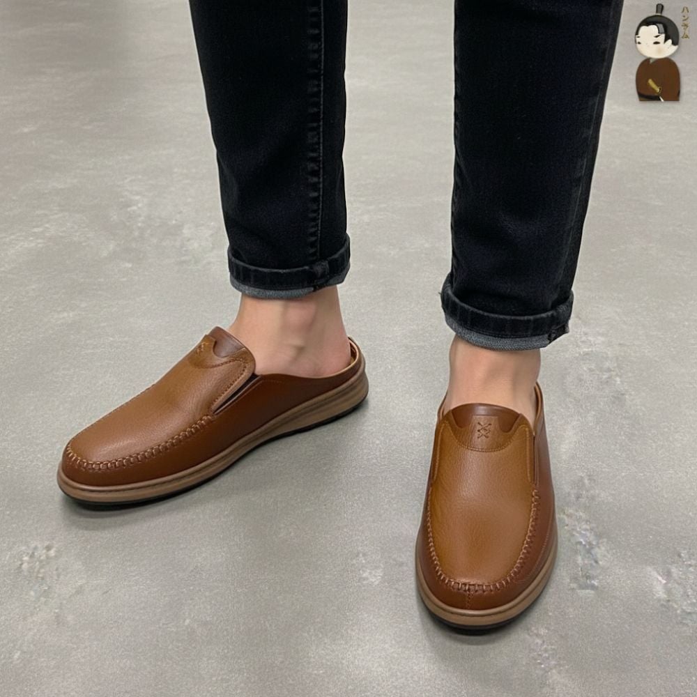  Dép Sục Nam Da Bò Hansamu Rõnin DGD11 màu Caramel - V1 