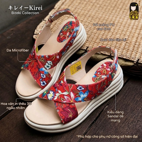 Sandal đế xuồng nữ Kirei Biteki CP09 màu Đỏ - Công sở êm chân