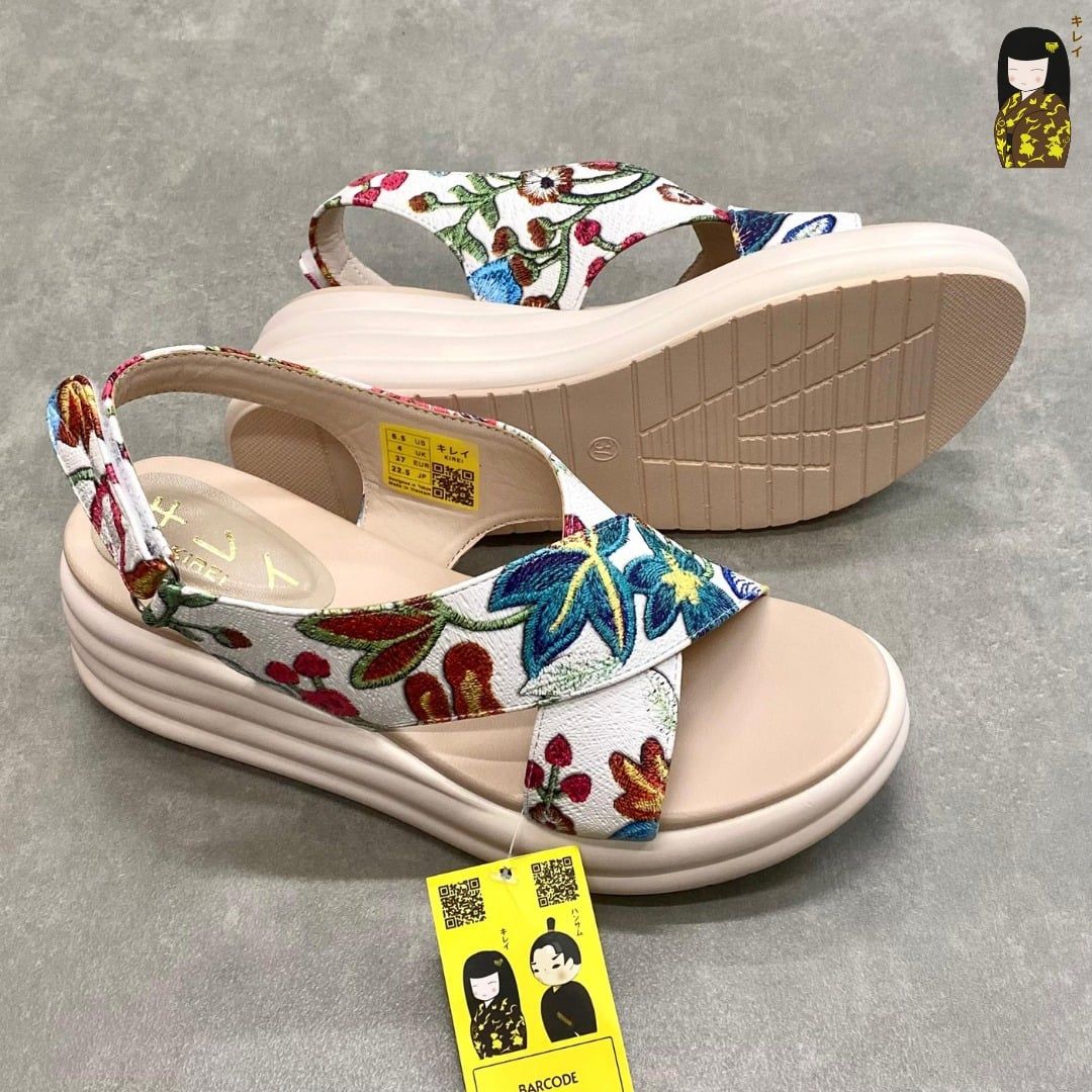  Sandal đế xuồng nữ Kirei Biteki CP09 màu Trắng - Công sở êm chân 