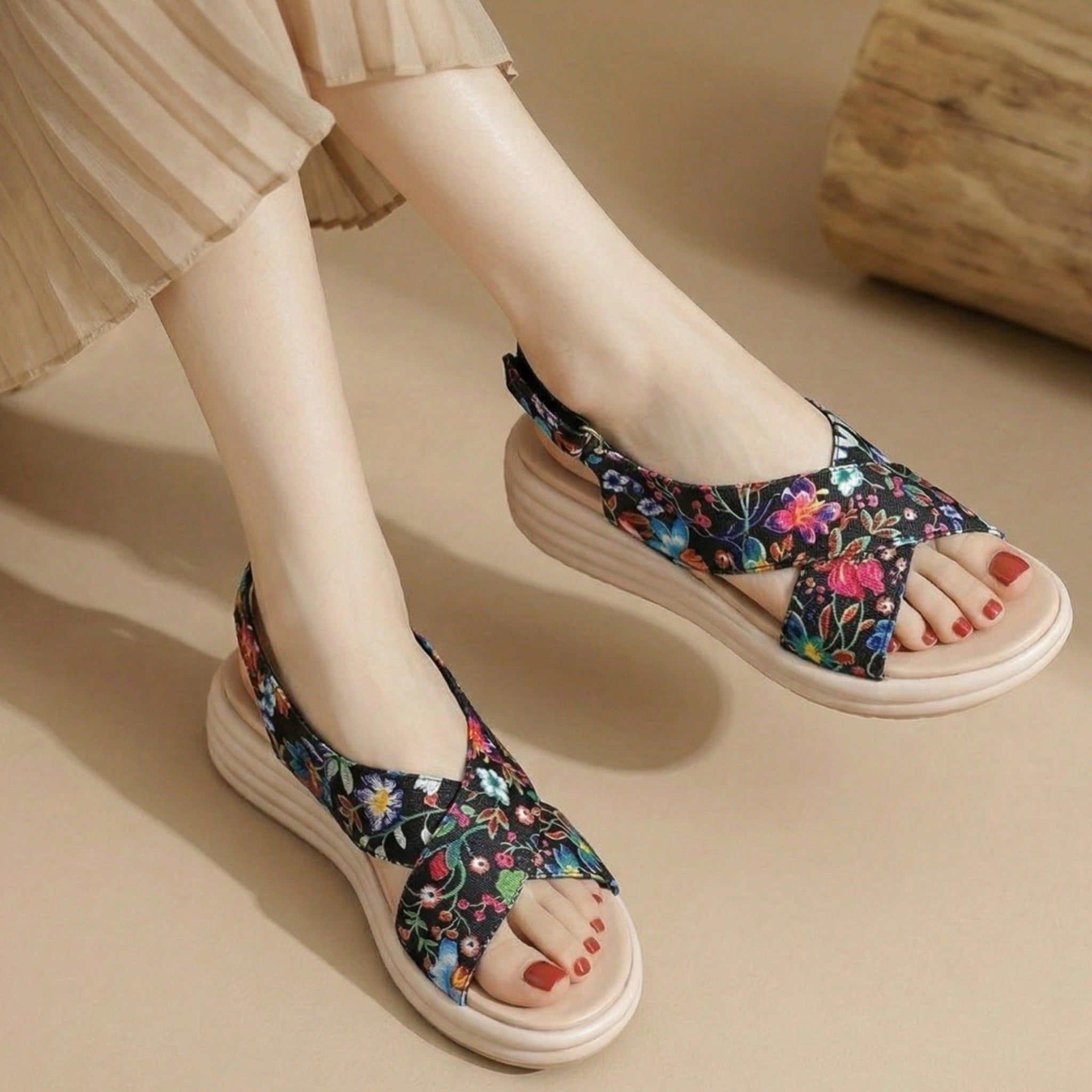  Sandal đế xuồng nữ Kirei Biteki CP09 màu Đen - Công sở êm chân 