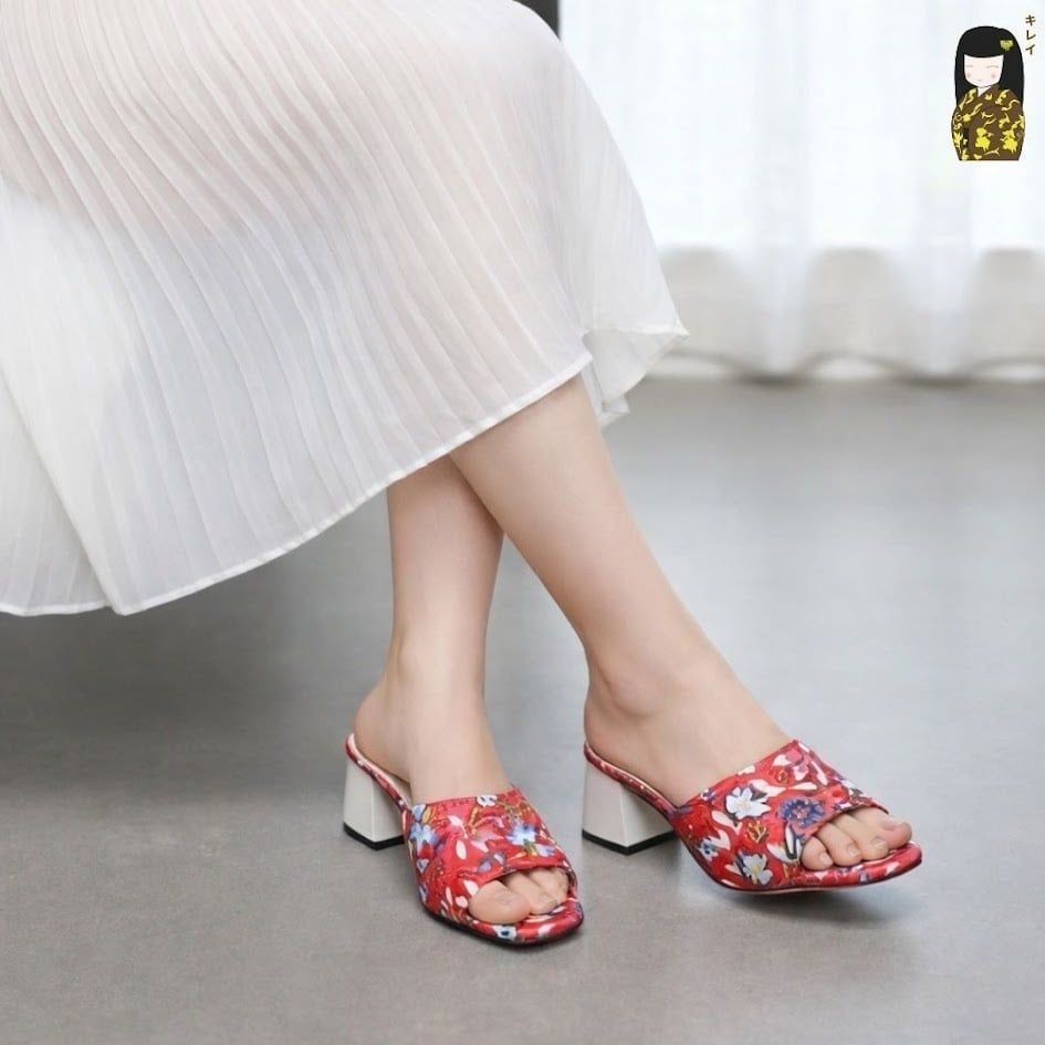  Dép cao gót nữ công sở Kirei Biteki CP07 màu Đỏ - Block heel êm chân 