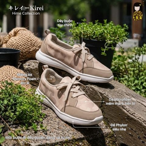 Giày đi bộ nữ Kirei Hime BG08 màu Be Camo