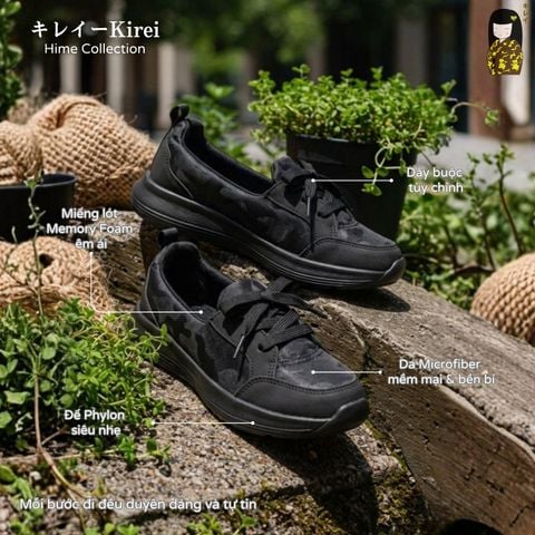 Giày đi bộ nữ Kirei Hime BG08 màu Đen Camo