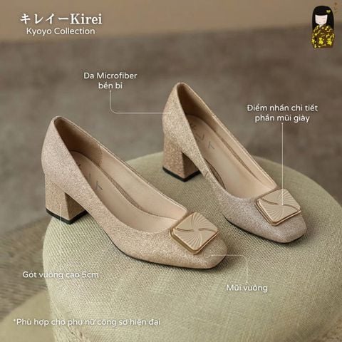 Giày Cao Gót Nữ Công Sở Kirei Kyōyō CP01 Khaki - Gót Vuông Êm Chân