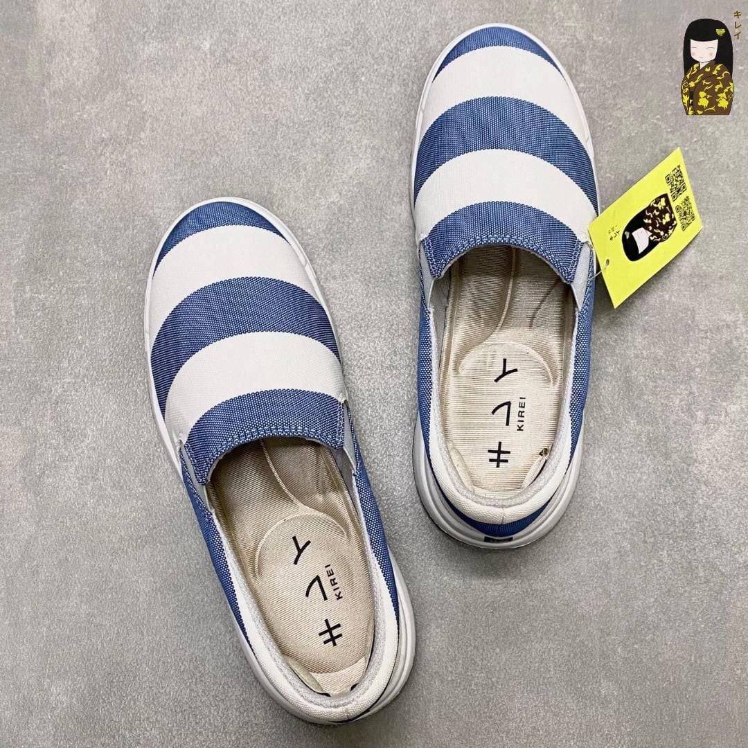  Giày búp bê nữ Kirei Nintai KH02 màu Trắng Xanh - Slip On nữ đi bộ 