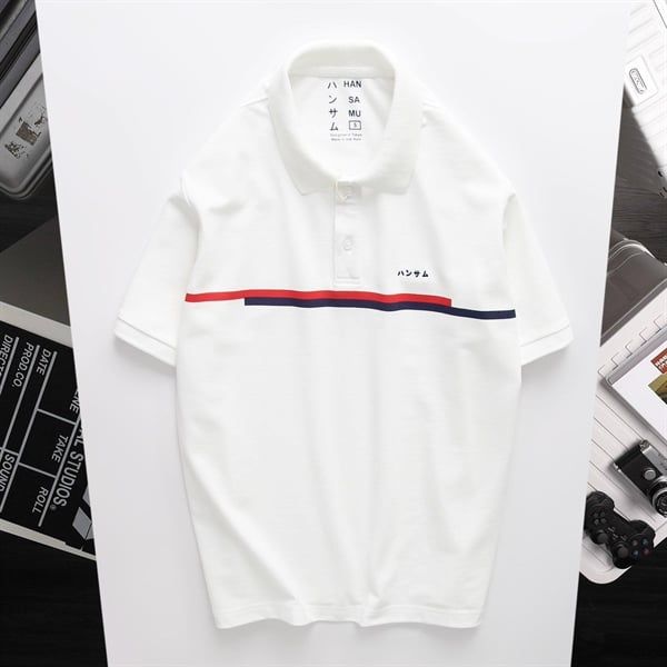  Áo thun tennis Hansamu 2 sọc JNT Trắng 