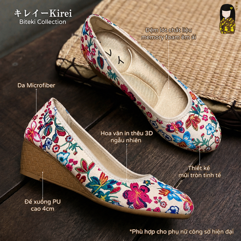 [Mới Về] Giày búp bê nữ công sở đế xuồng Kirei Biteki HH24 màu kem