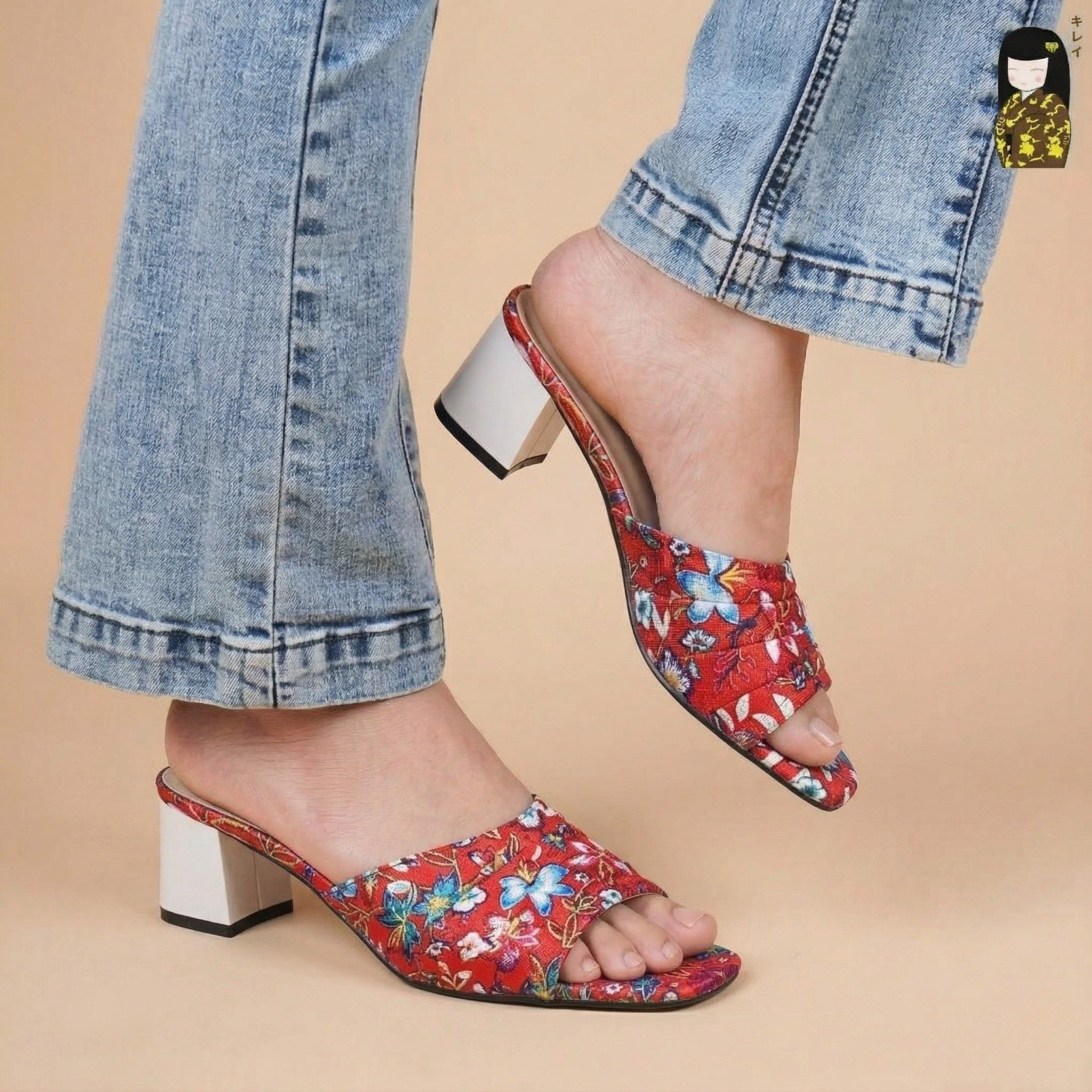  Dép cao gót nữ công sở Kirei Biteki CP07 màu Đỏ - Block heel êm chân 