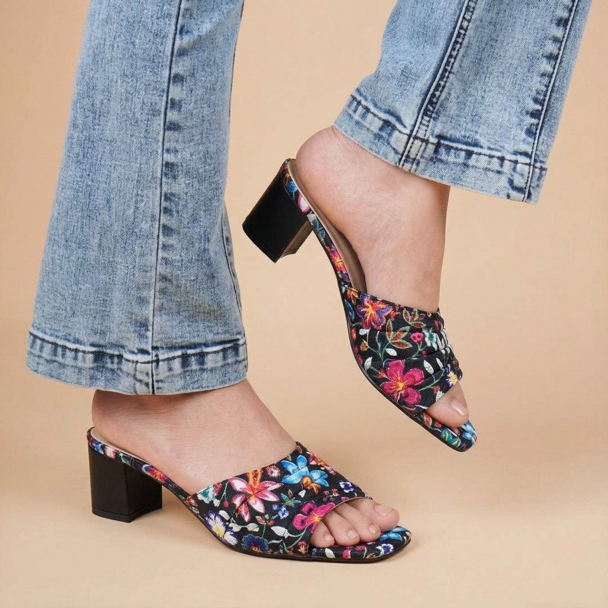  Dép cao gót nữ công sở Kirei Biteki CP07 màu Đen - Block heel êm chân 